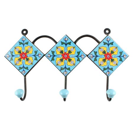 Yellow Ceramic Floral Tiles Hook 